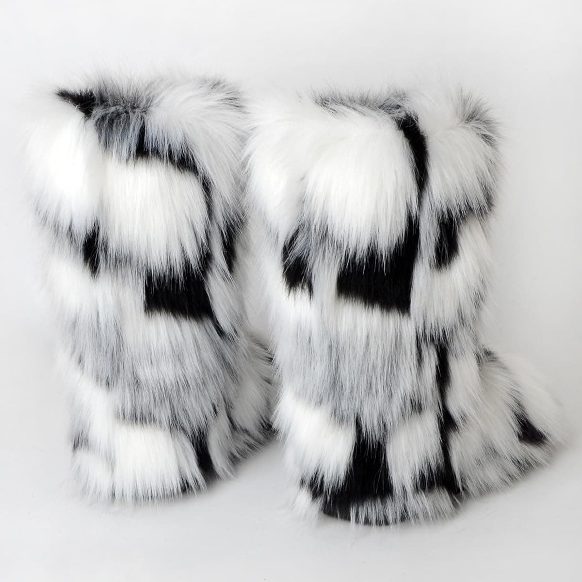 MH Bailment Women's Faux Fur Boots Winter Mid-Calf Snow Boots Fuzzy Fluffy Furry Fashion Short Snow Boots