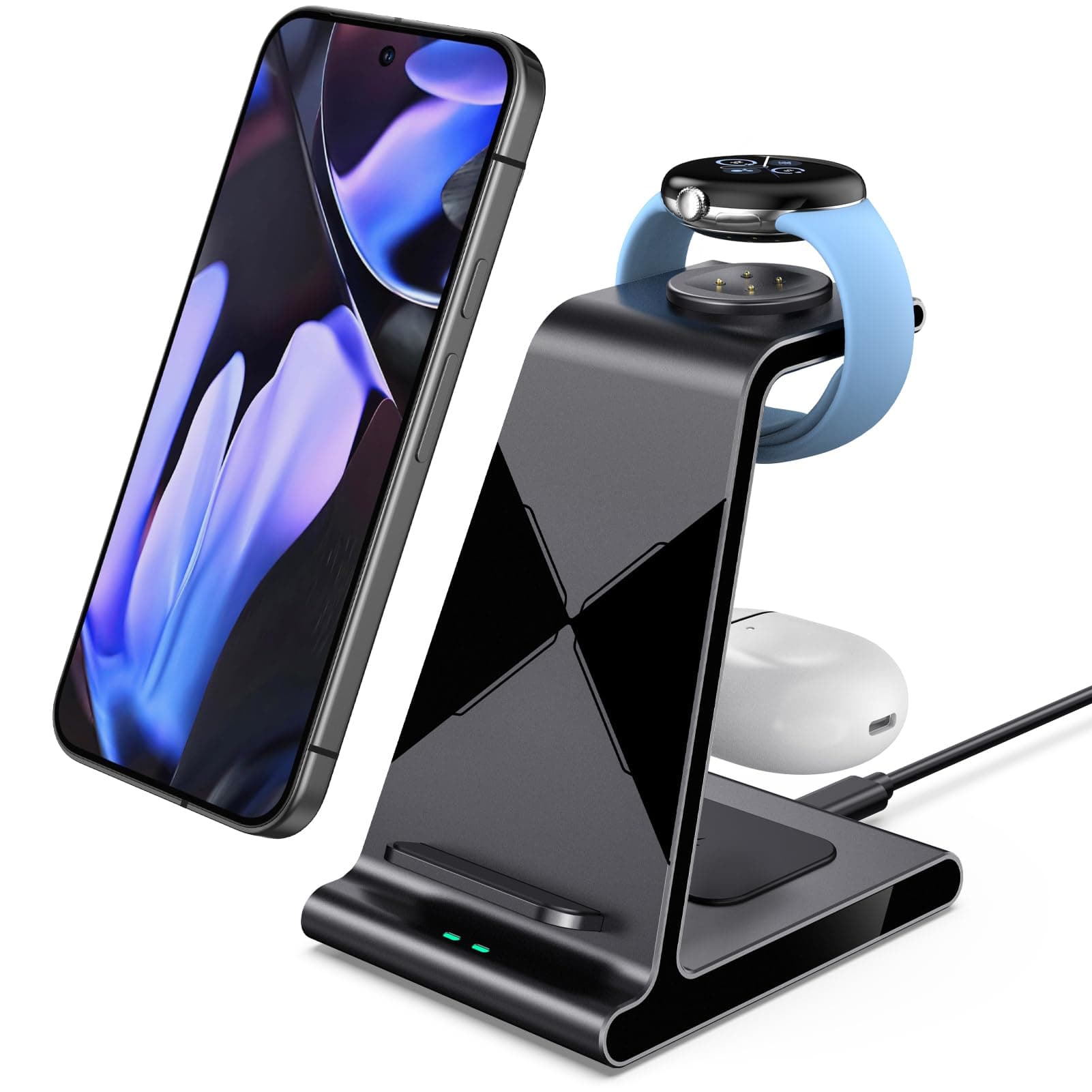 Charger for Pixel Watch 3/2, Fitbit Versa 4/Sense 2 (Not for Pixel Watch 4/1), Charging Station for Google Pixel 10 Pro XL/10 Pro/10/9a/9 Pro XL/9 Pro/9/8 Pro/8/8a, Pixel Buds Pro 2/Pro (No Adapter)