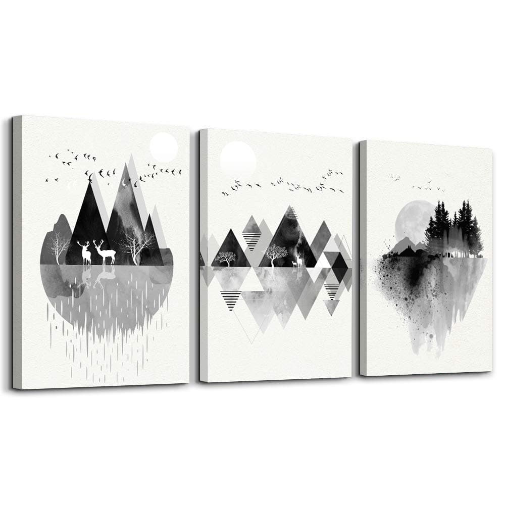 hyidecorart Canvas Wall Art For Living Room Wall Decor For Bedroom Office Decoration Black And White Abstract Wall Painting Geometry Mountain Prints Wall Pictures Artworks Room Home Decor 3 Piece