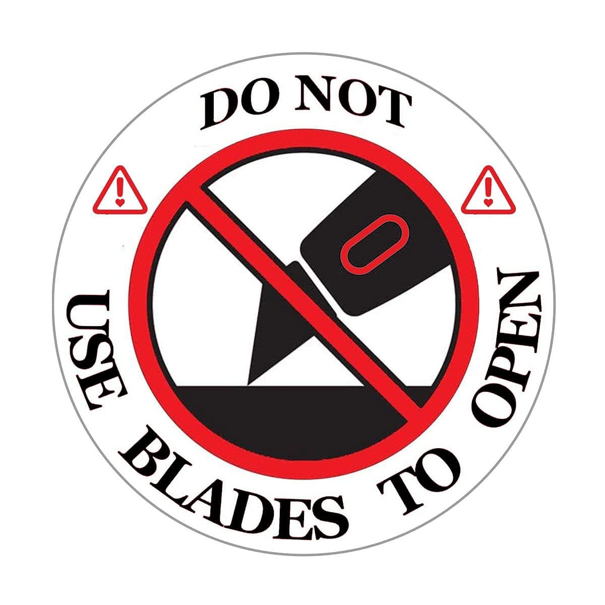 Remarkable DO NOT USE Blades to Open Warning LabelsStickers, 3 Round RedWhiteBlack Warning Sticker, for Shipping, Handling, Packing, and Moving(300 Labels)
