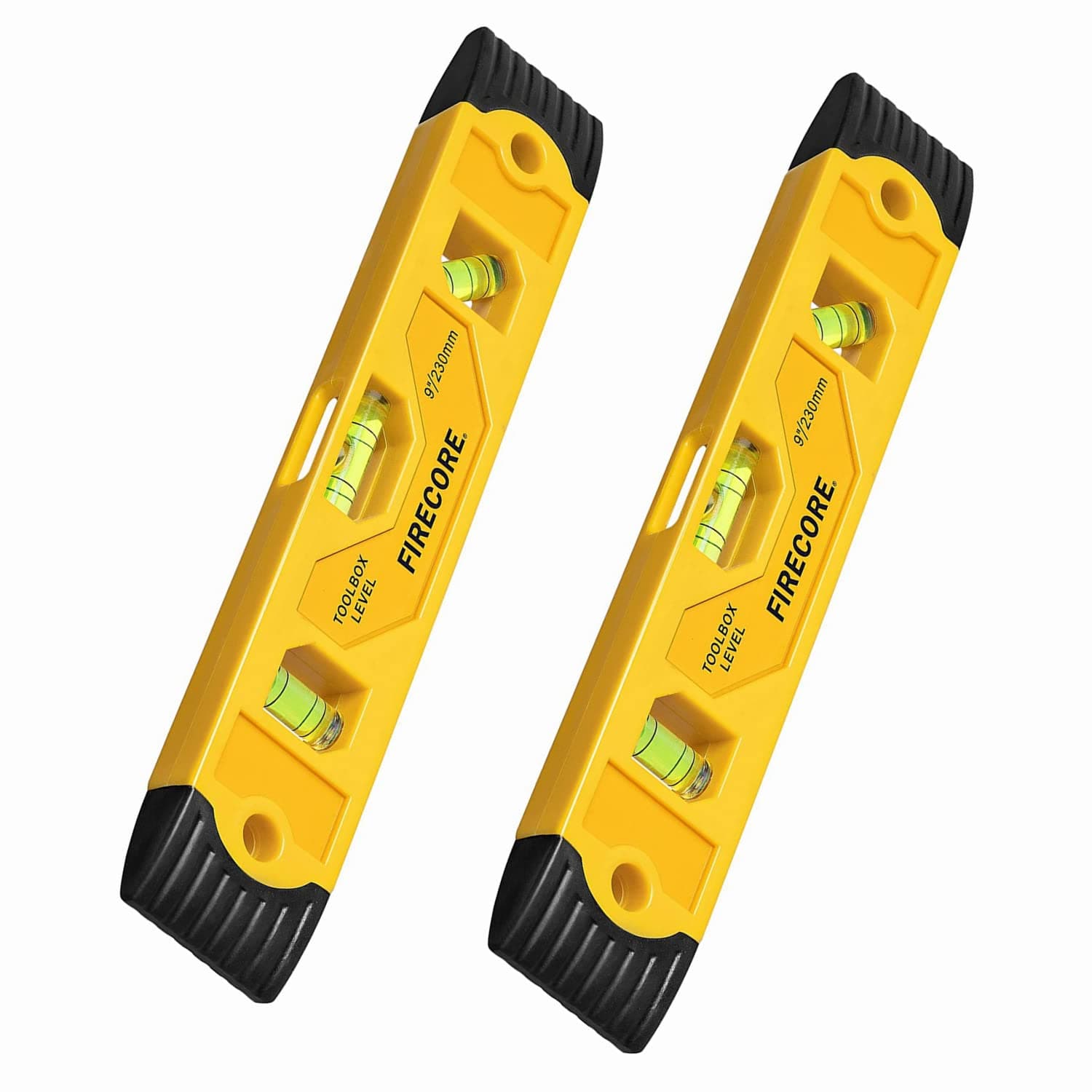 Firecore 2pcs Magnetic Torpedo Level, 9-Inch Shockproof Toolbox Level with 3 Bubble Spirit Level 45 90 180 Degree