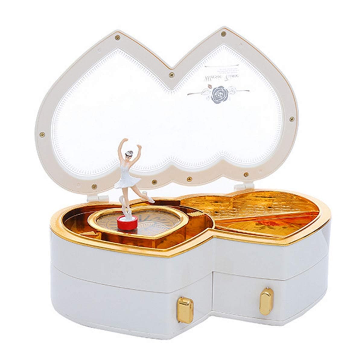 CiCy Double Heart Mechanical Classical Ballerina Girl Dancing on The Piano Music Box, Clockwork Mechanism Laxury Music BoxThe Piano Music Box, Clockwork Mechanism Laxury Music Box
