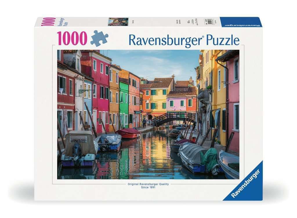 Burano, Italy - 1000 Piece Jigsaw Puzzle - Stunning, Vivid Imagery of Gondolas & Canal-Side Homes - Colorful Water Scene - Ideal Gift - Frameable Art - Puzzles for Adults