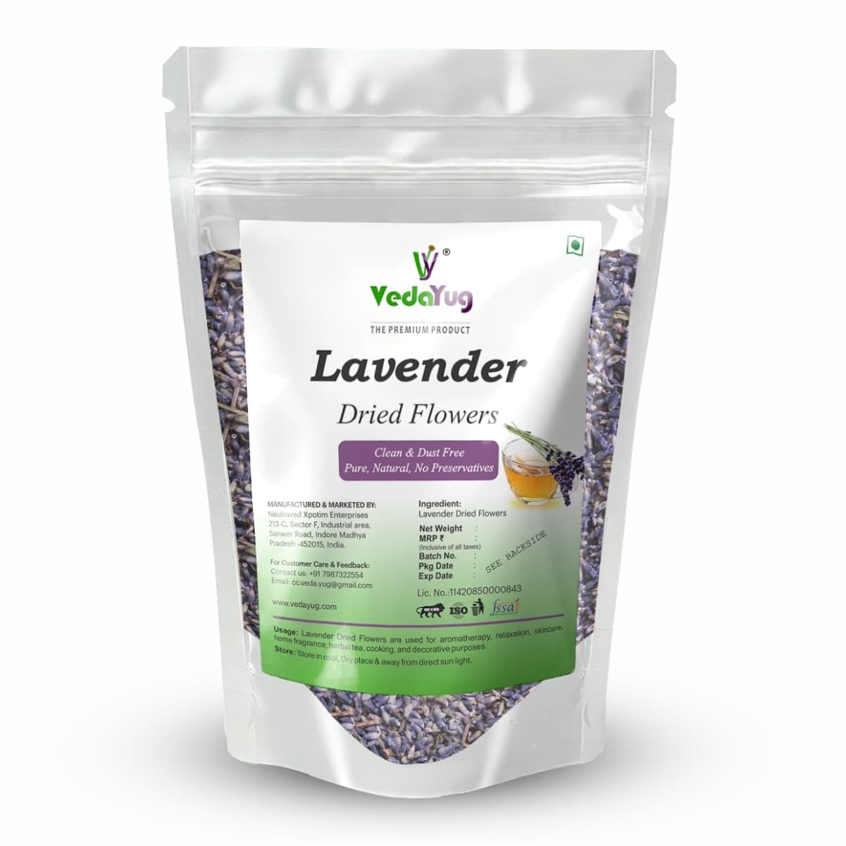 Lavender Flowers, Dried, Raw from France, All Natural, Fresh Fragrance, for Tea, Baking, Bath - 50g