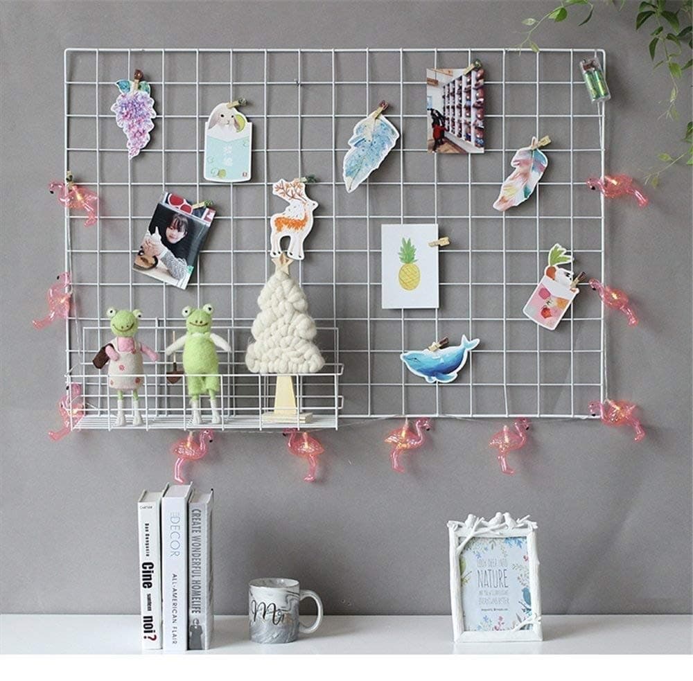 Iron Grid Panel photo wall Multifunction Metal Mesh Wall Decor/hanging Photo Wall/Wall Art Display & Organizer （65x45cm）DIY (white)