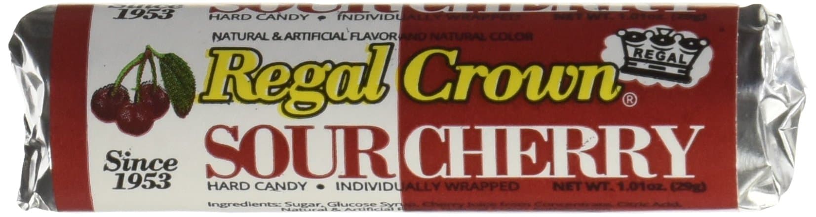 Regal Crown Sour Cherry Candy Rolls | Traditional Sour Cherries Candy | Tart and Tangy Old Fashioned Sour Cherry Hard Candy Brought To You By Iconic Candy | 24 Count