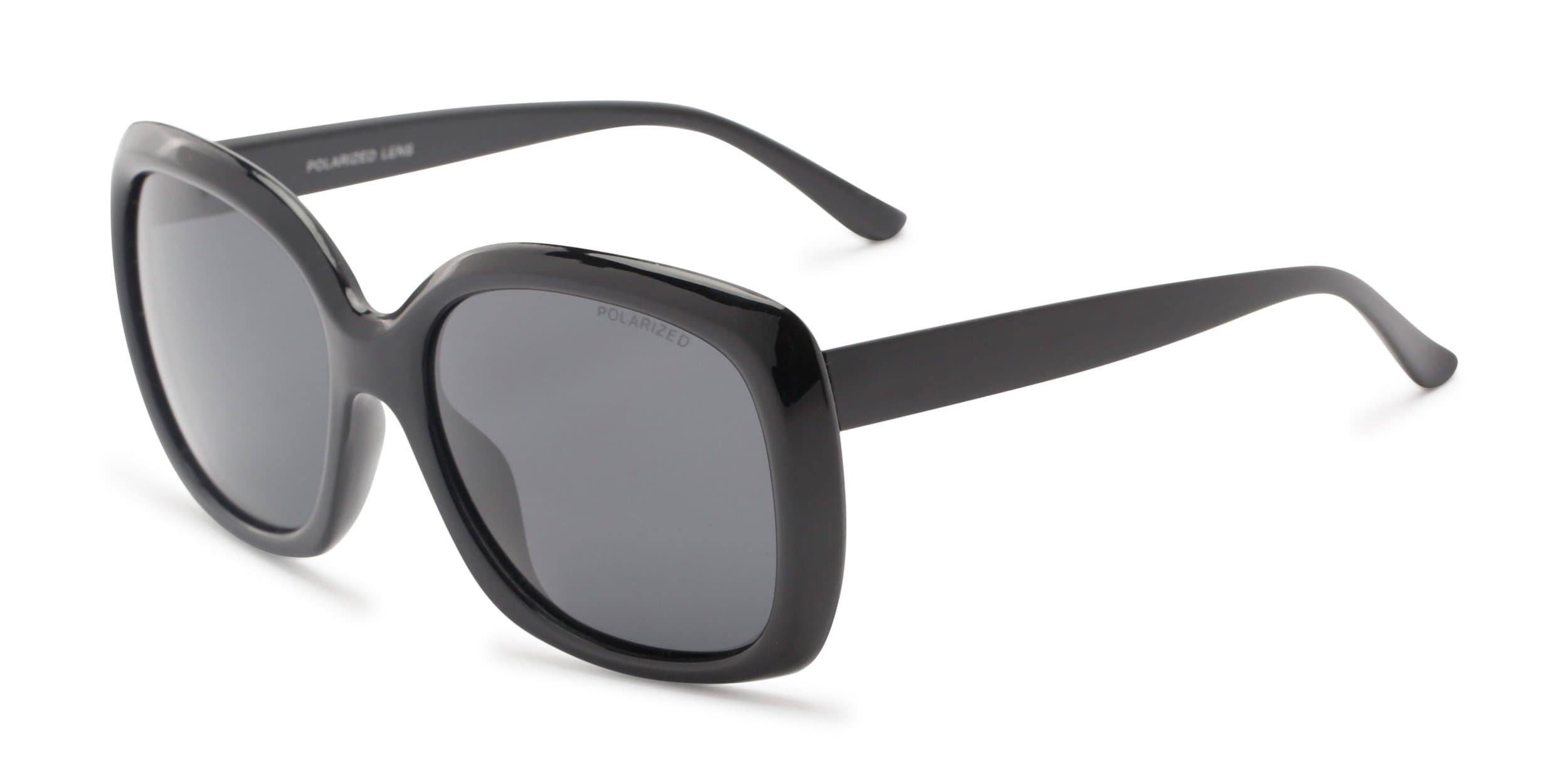 Portugal, Polarized Plastic Square Women's Full Frame Sunglasses - Black Frame with Smoke Lenses