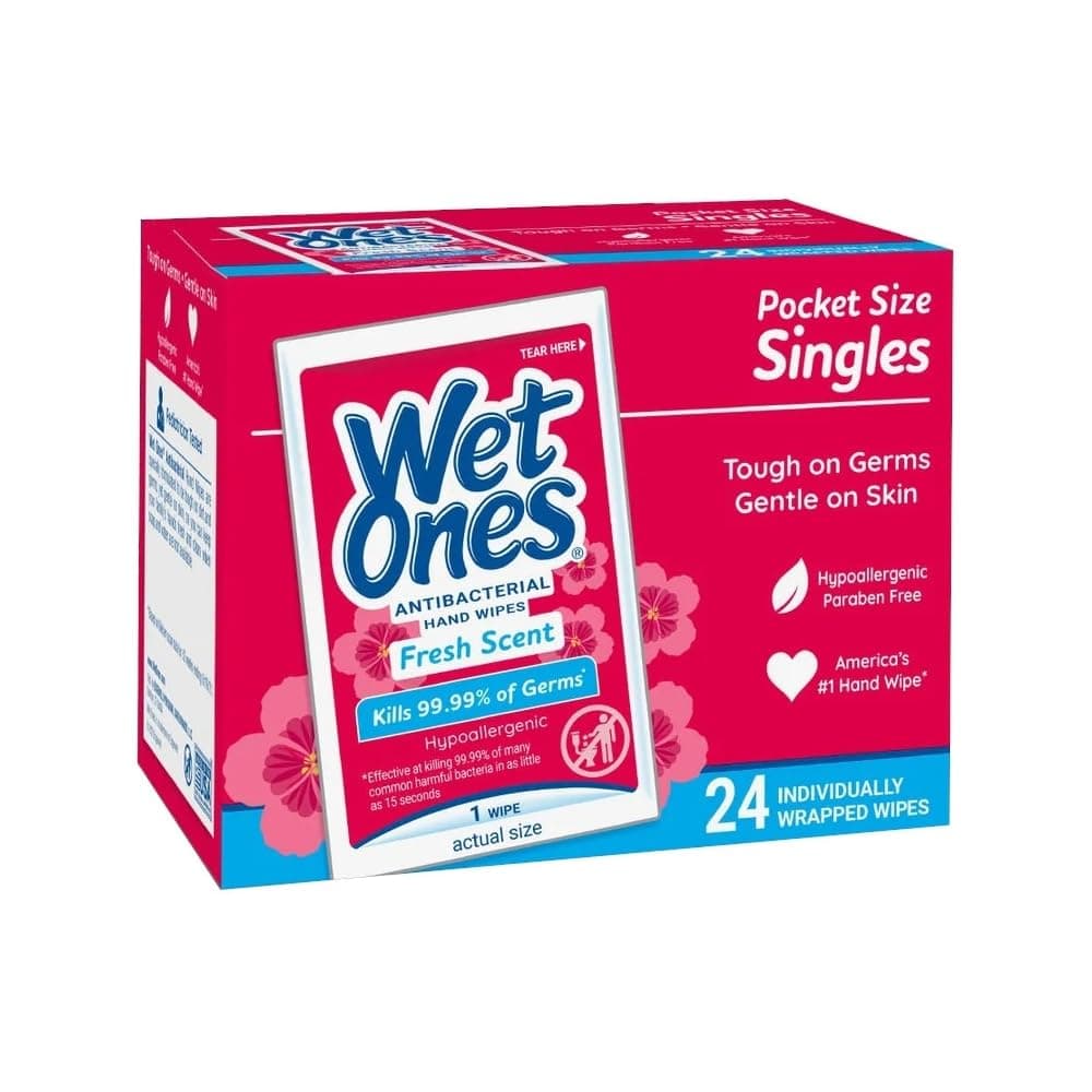 Moist Wipes Fresh Scent Anti Bacterial Singles - 24 ct, Pack of 3