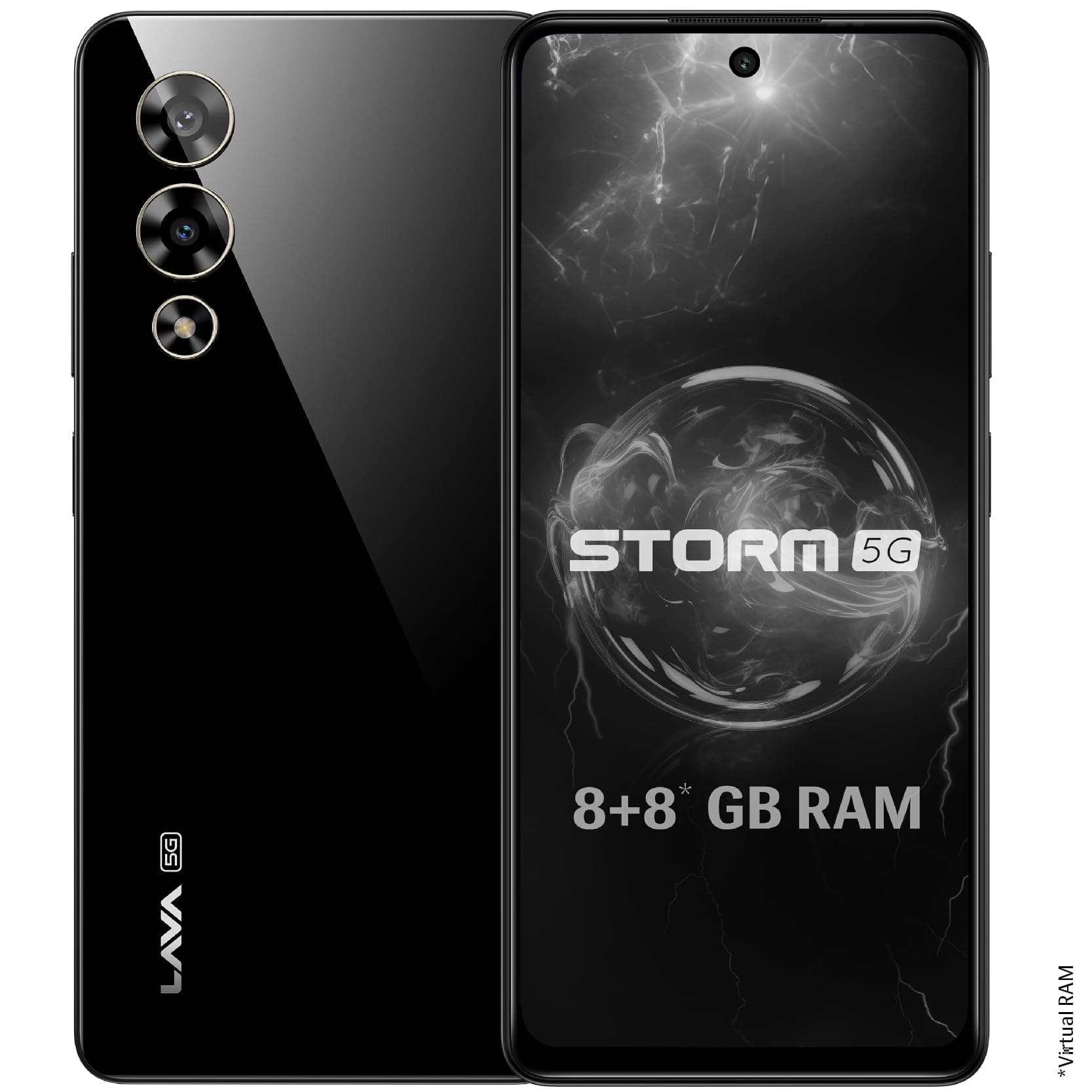 Lava Storm 5G (Thunder Black, 8GB RAM, 128GB ROM) | Powerful MediaTek Dimensity 6080 Processor | 50MP Ultrawide Rear+16MP Front Camera |No Bloatware | Segment's Most Affordable 5G Smartphone on Amazon