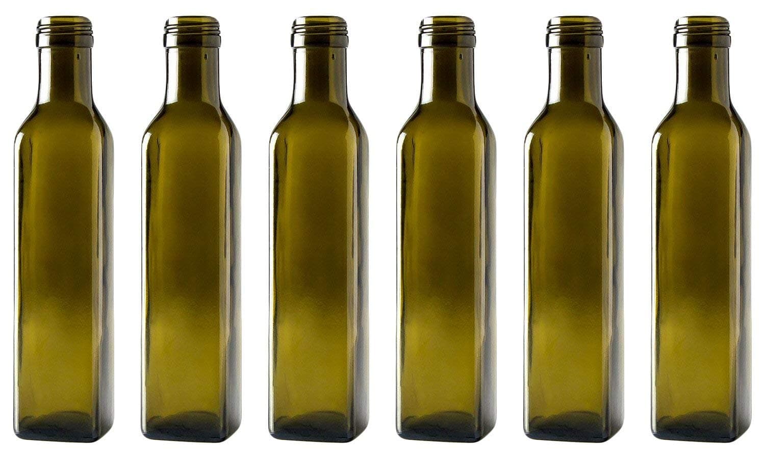 " Marasca" Green Glass Bottle Container, Square Base, 1.05 Pint (500ml) Capacity (Pack of 6) [ Italian Import ]