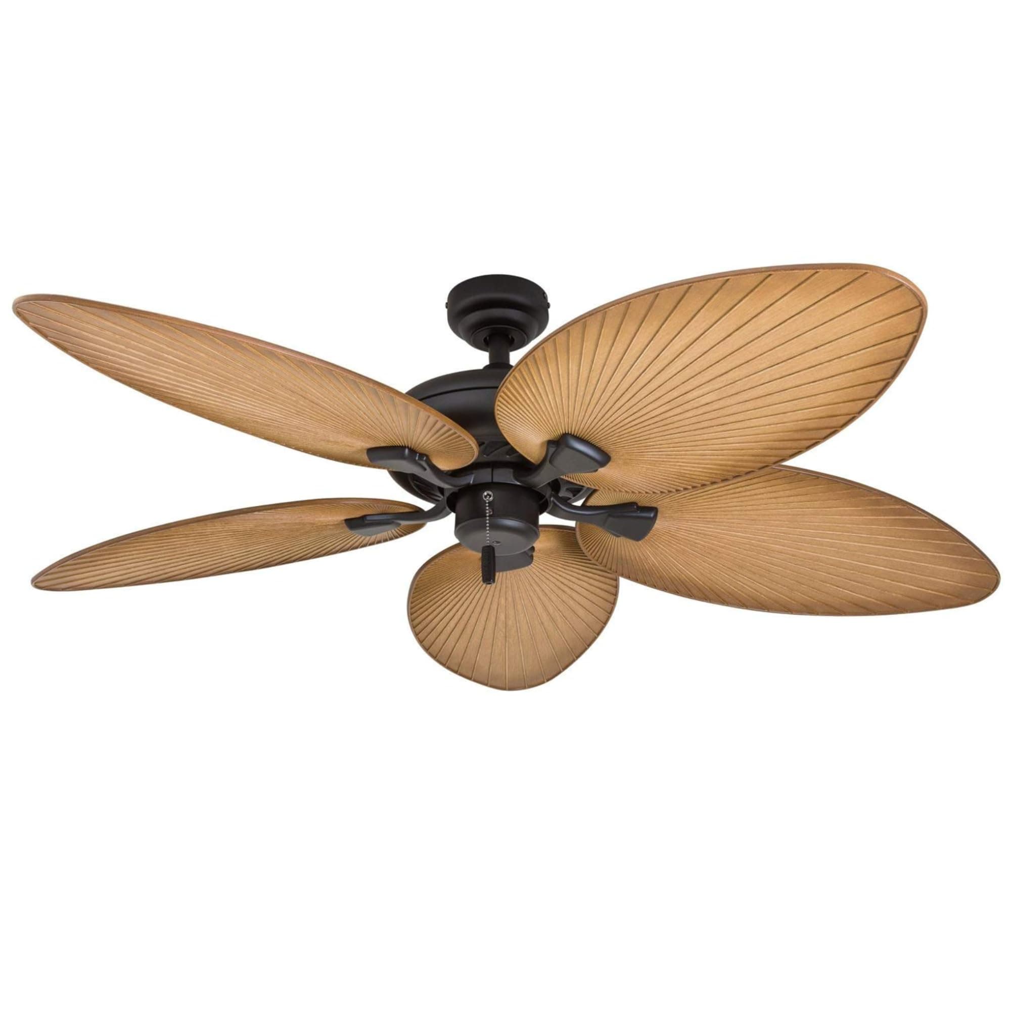 Honeywell Palm Island 52 Inch Tropical Indoor Outdoor Ceiling Fan, LED Light, 5 Palm Leaf Blades, Pull Chain Control, Quiet Motor, Espresso