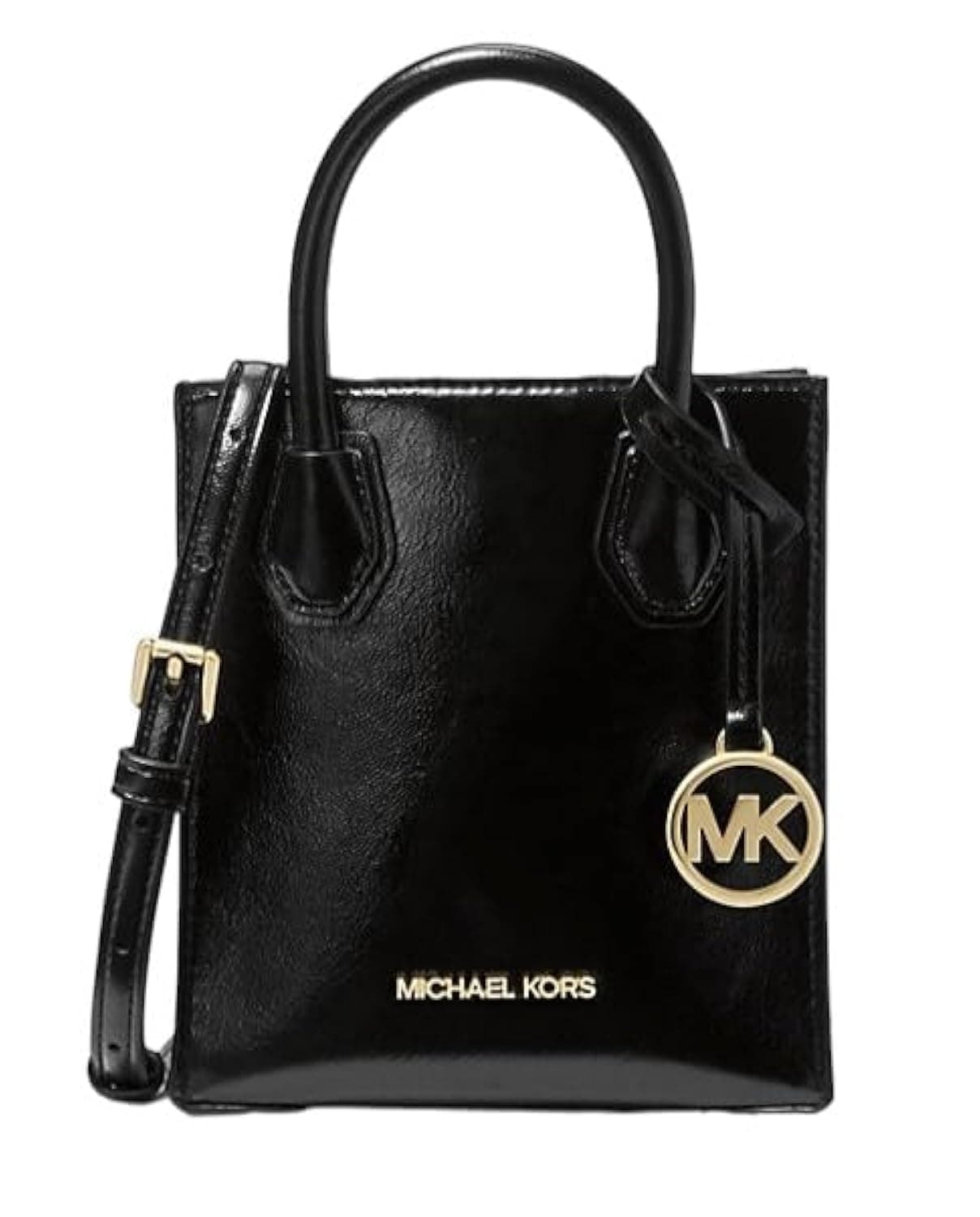 Michael Kors Mercer Extra-Small Pebbled Leather Crossbody Bag (Black/Patent)