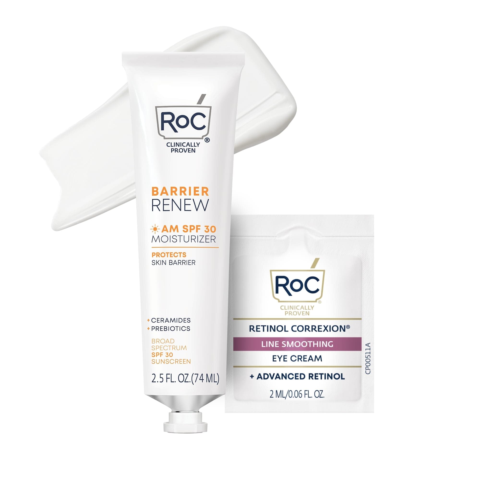 Barrier Renew Day Cream with SPF 30, Moisturizer with Ceramides & Prebiotics to Protect Skin Barrier, (2.5 oz) with Retinol Eye Cream Packette