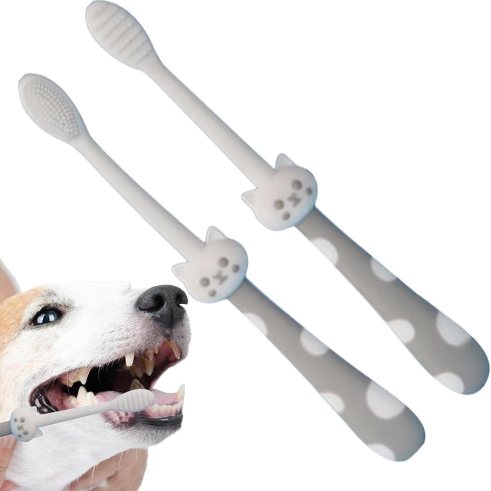 Puppy Toothbrush Kit - 2pcs Teeth Cleaning Brushes for Cats, Dogs, and Other Pets - Soft Bristles, Hygienic Design - Keep Your Pets' Oral Health in Check (Grey)