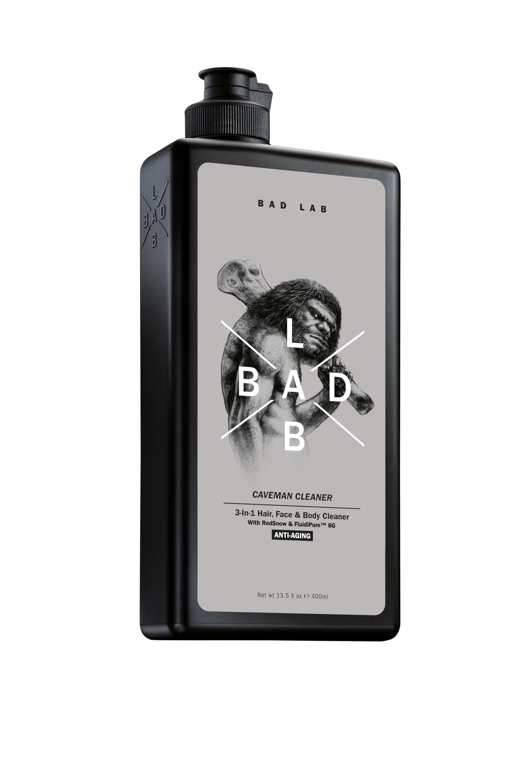 Bad LabAnti-Aging 3-in-1 Caveman Cleaner for Face, Body & Hair | Men's Shower Gel infused with Vitamin E, Fluidipure™ 8G & Red Snow Extract for pH Restoration, Anti-Oxidation & Odour Control | 400ml