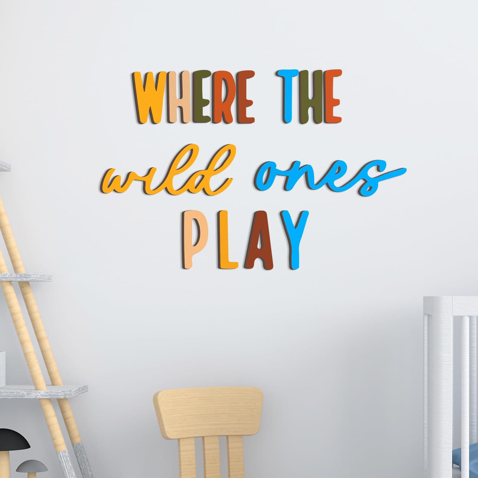 Wenqik 14 Pcs Where The Wild Ones Play Wall Decor Playroom Wall Decor Nursery Sign Playroom Wooden Art Decoration Cool for School Bedroom Word Sign for Kid Toddler Toy Room Boy Girl Home Kindergarten
