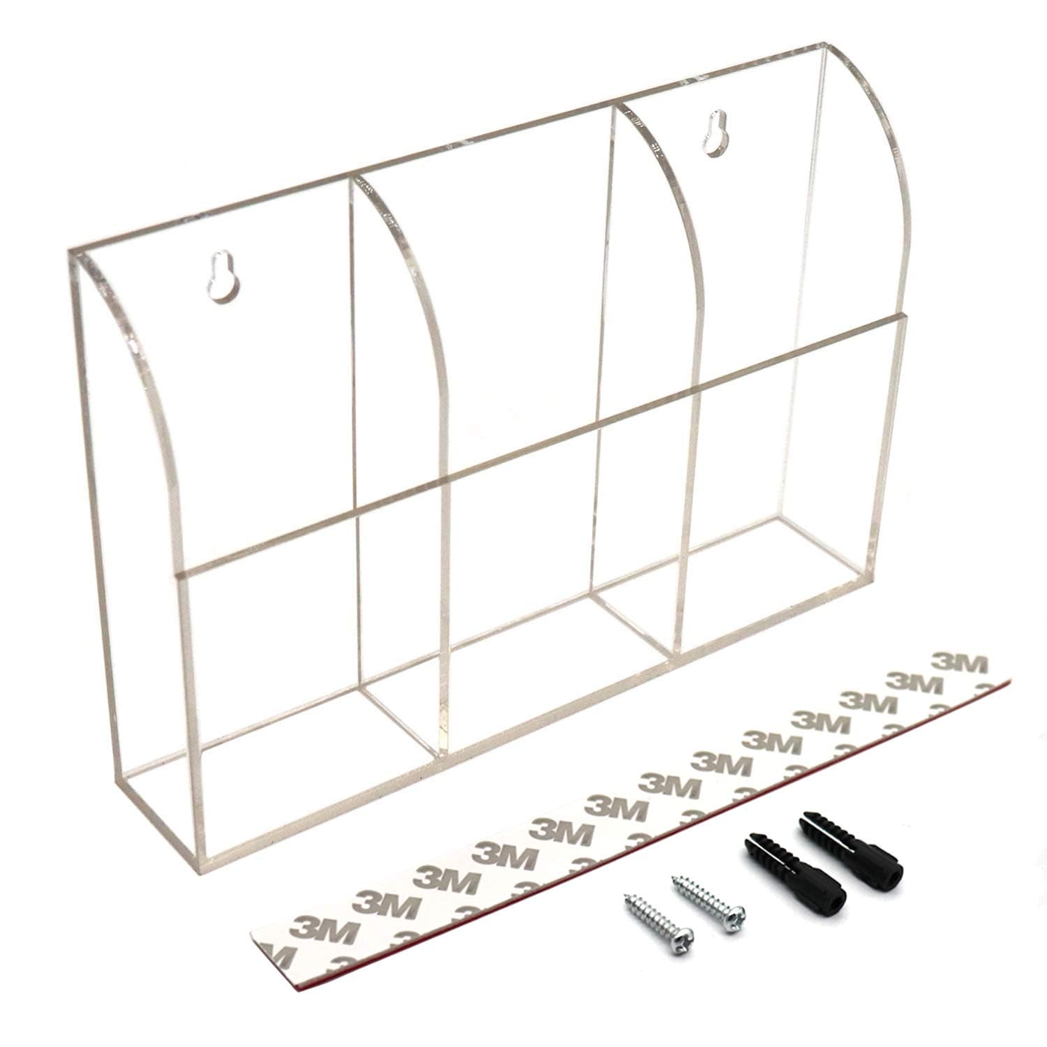 Ekatoo Clear Acrylic Remote Control Holder Wall Mount TV A/C Remote Caddy Media Organizer Office Supply Storage Box (3 Compartments)