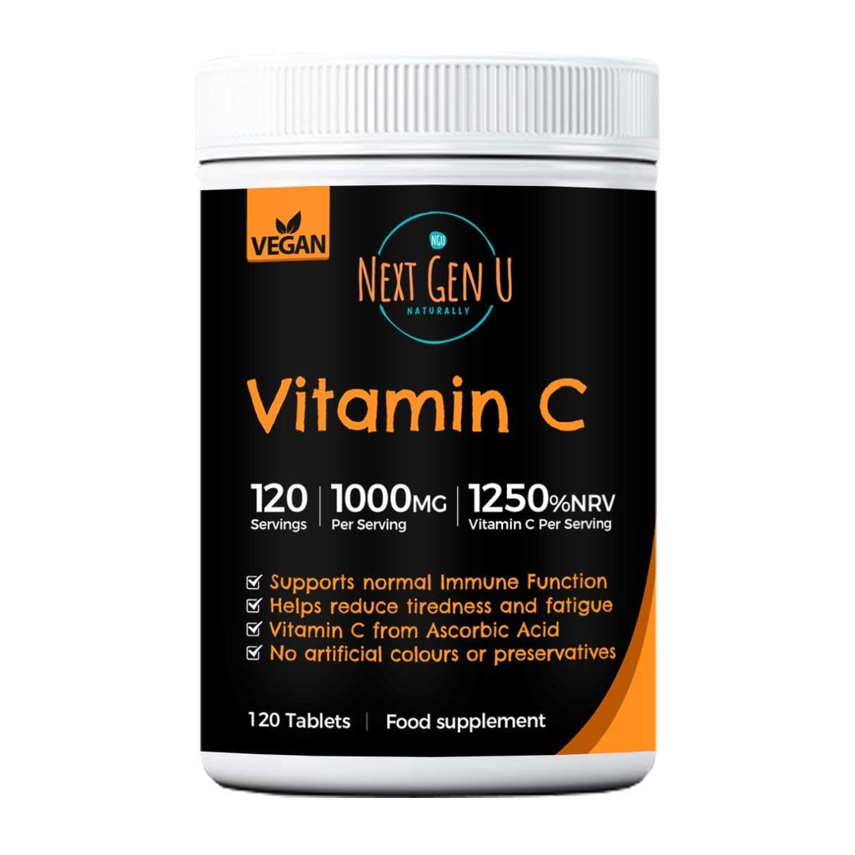 High Strength Vitamin C Tablets 1000mg – 120 Vegan Tablets | 1250% NRV Vitamin C per Serving | Premium Ascorbic Acid Formula | Preservatives & Gluten Free | Healthy Skin & Wrinkling | 4 Months Supply