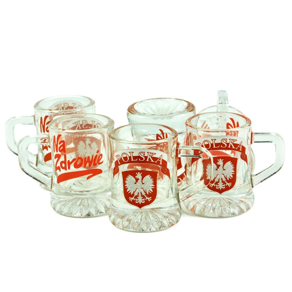 Polska Shot Glass Set of 6 with Polish White Eagle and Na Zdrowie Sign