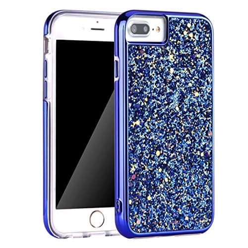 iPhone 7 Plus Case, iPhone 8 Plus Case, Bling Glitter Sequins Dual Layer with Dual Layer Design [Hard PC Back, Soft TPU Inner] Protective Cover Case for iPhone 5.5 inch (Blue)