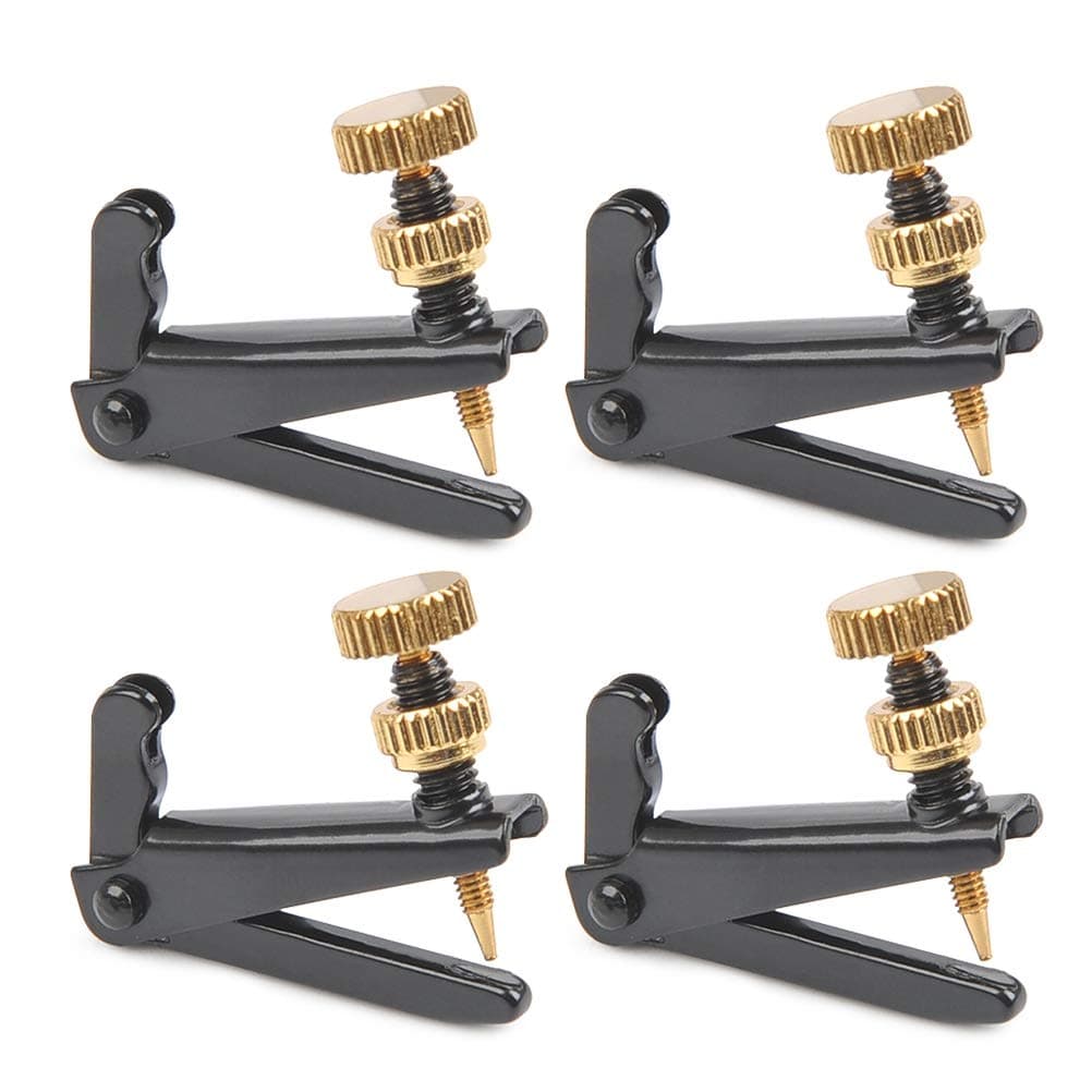 TIMESETL 4Pack Violin Fine Tuners for 4/4-3/4 Violin Metal String Adjuster Nickel Plated Anti Rust (Black + Gold)