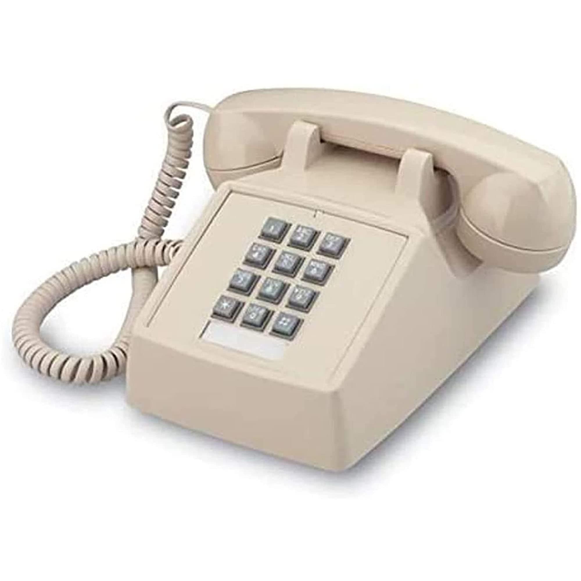 Single Line Classic 2500 Analog Desk Phone with Volume Control, Works on PBX, Handset and Line Cord, 2 Ports, Beige/Ash