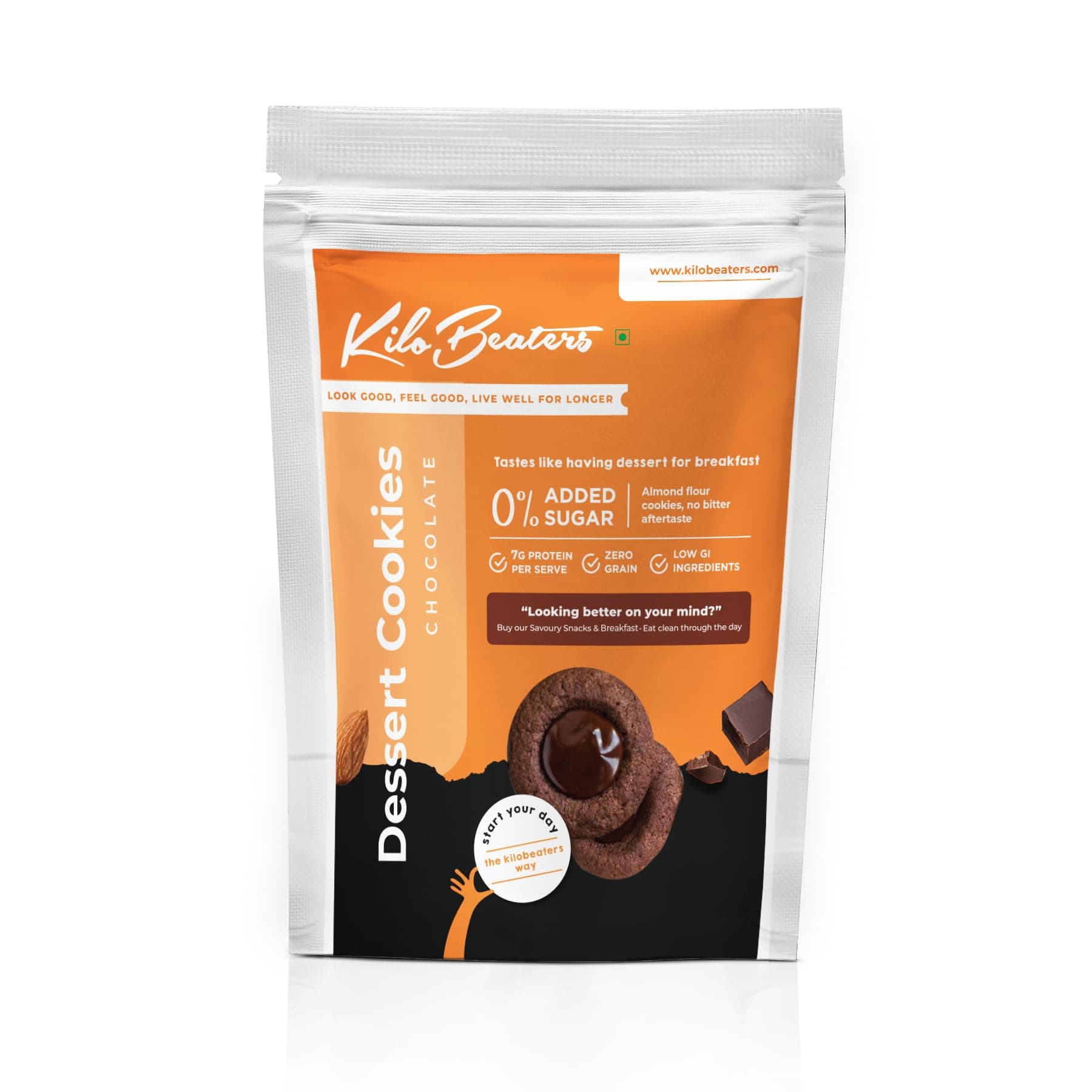 KILOBEATERS Keto Friendly Chocolate Dessert Healthy Diet Cookies Biscuits Snacks for Diet, with Sugar Free, No Maida, Zero Sugar & Zero Preservatives, 200 Grams - (Pack of 1)