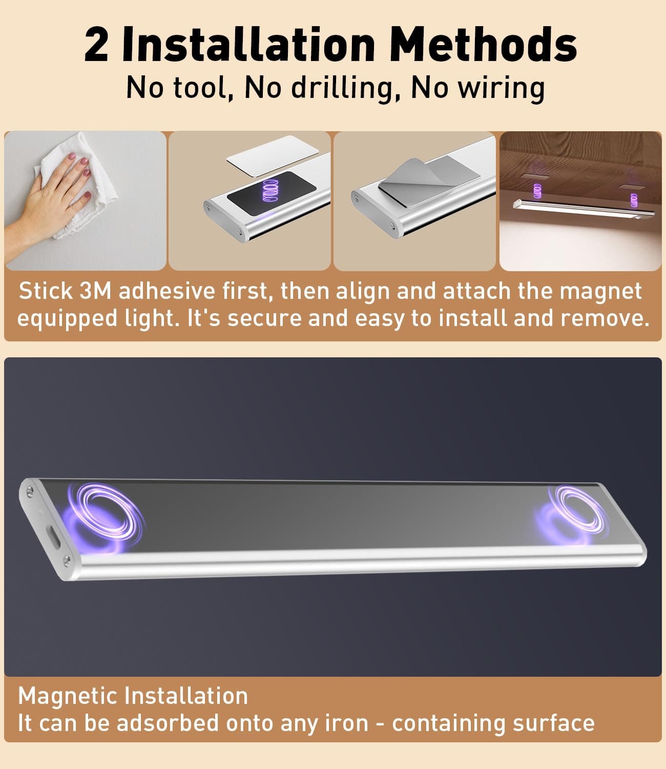 Under Cabinet Lighting, Rechargeable Motion Sensor Light Indoor, 4 Pack Magnetic Dimmable Closet Lights, Wireless Under Counter Lights for Kitchen, Stairs,Hallway(7.48 inch)