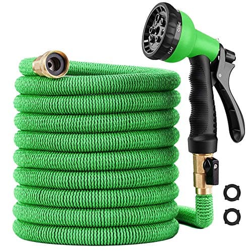 75 ft Garden Hose - Upgraded Expandable Water Hose Kit with 3/4 Solid Brass Connectors Fittings, Valve, 8 Pattern Spray Nozzle, Durable Latex Core - New Expanding Flexible Gardening Hose