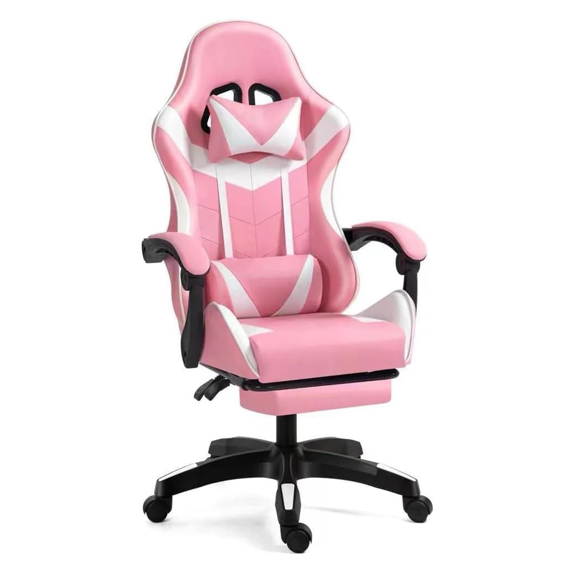Sulfar Gaming Chair Office Chair, Reclining High Back PU Leather Desk Chair with Headrest and Lumbar Support, Adjustable Swivel Video Game Chair, Ergonomic Racing Computer Gaming Chair (White Pink)