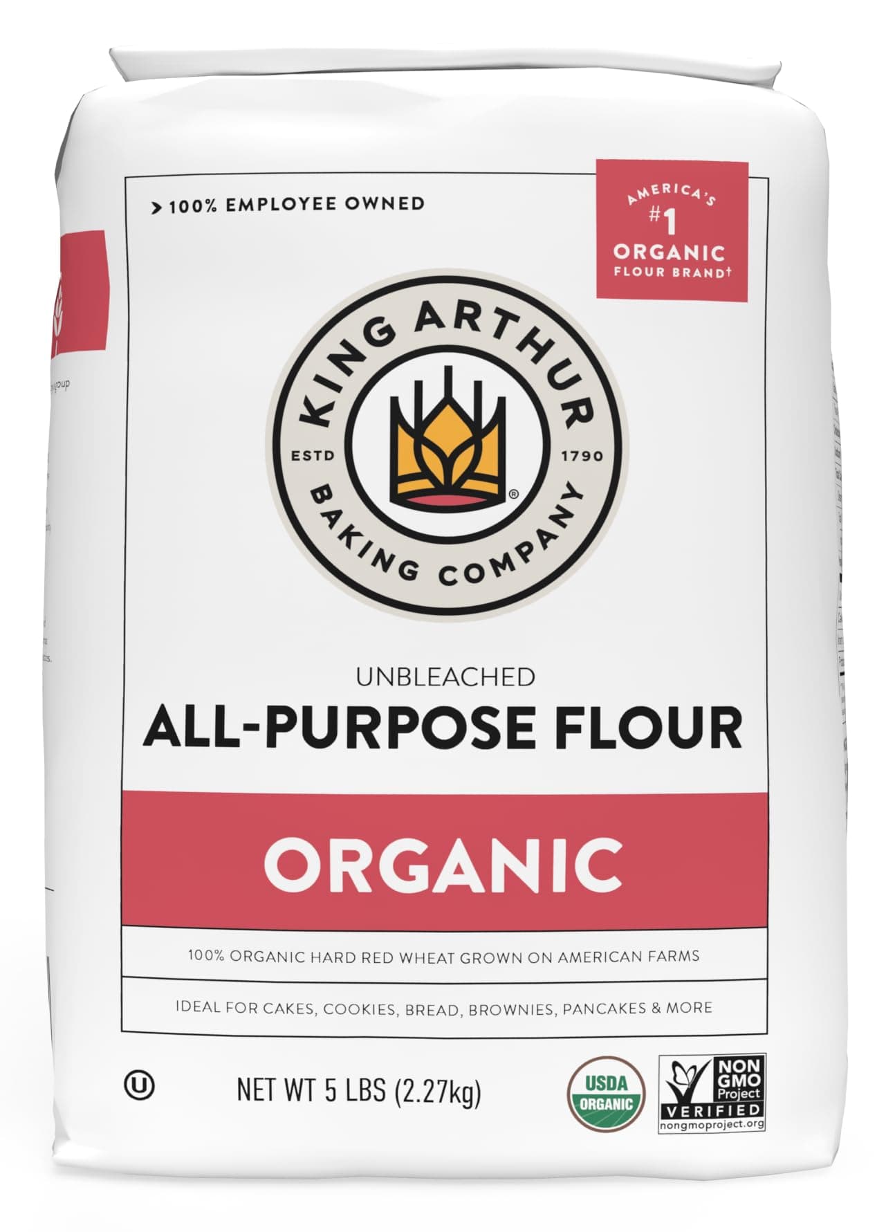 King Arthur, 100% Organic All-Purpose Flour Unbleached, Non-GMO Project Verified, No Preservatives, 5 Pounds (Pack of 6)