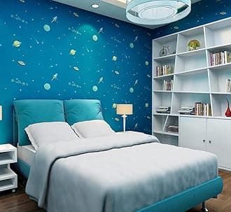 Oren Empower Self Adhesive Space Theme Planet and Star Wallpaper/Waterproof PVC Vinyl Wallpaper for Kids Room, Bedroom, Dining Hall, Master Room - 45 X 330 cm (Multicolor- Green & White)