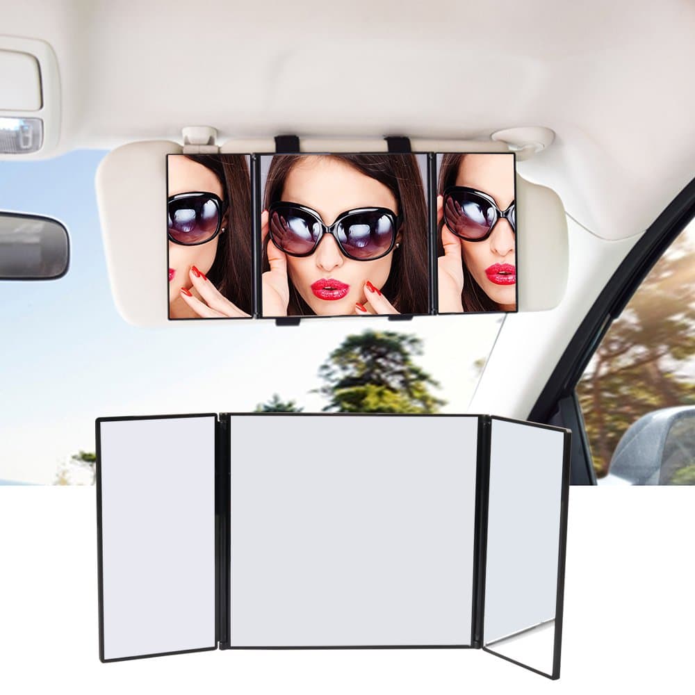 STYDDI Car Makeup Mirror, Universal Sun Visor Mirro, Folding Vanity Miror, Cosmetic Mirror with Elastic Hook and Loop Fitting On Sun-shading Mirro Or Rear View Miror