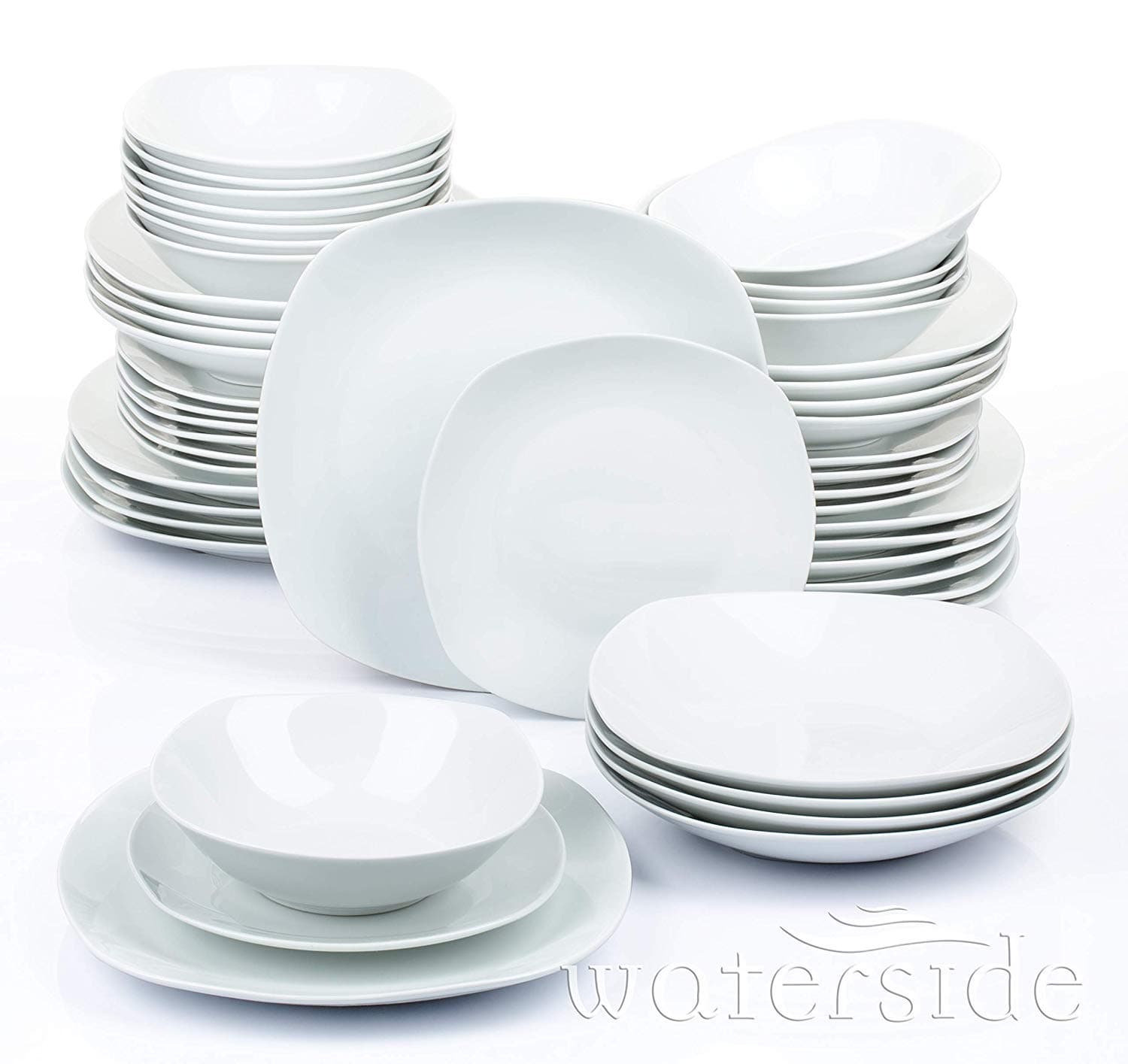 Waterside Fine China Waterside - 48 Piece White Square Every Day Dinner Set 5945