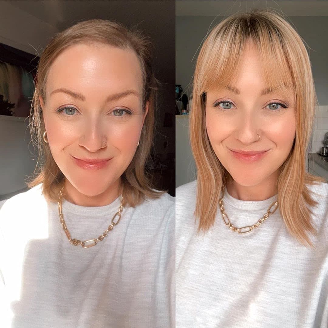 UniWigs Remy Human Hair Topper With Bangs, 5.5"x5.5" Claire Mono Top, Lace Front Hairpieces for Hair Loss or Thinning Hair (01R Almond Frost, 16'')