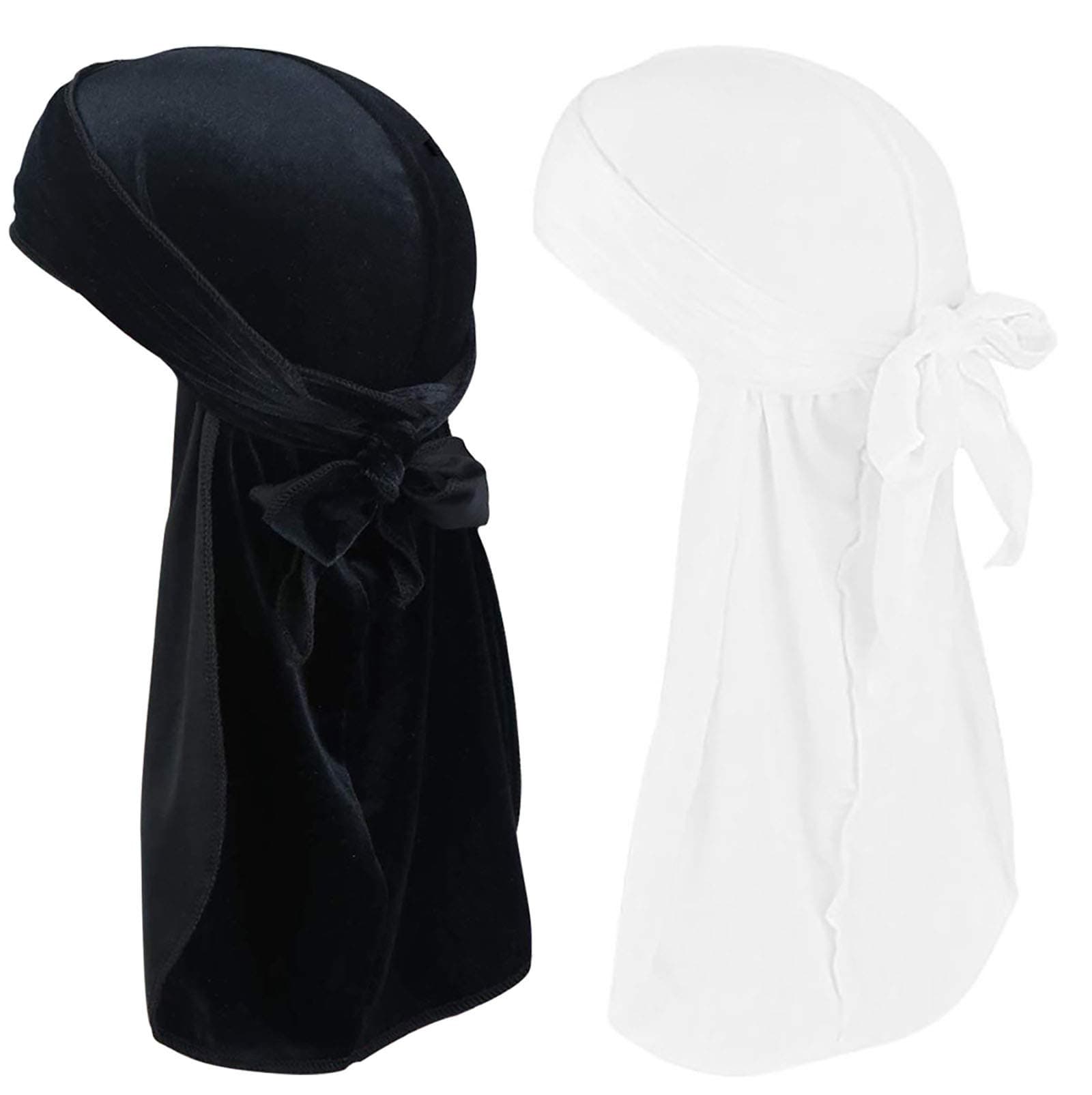 JarseHera Velvet Durags for Men Waves, 2 Pair, One Size Fit Most, Black+White, Du rag for Waves