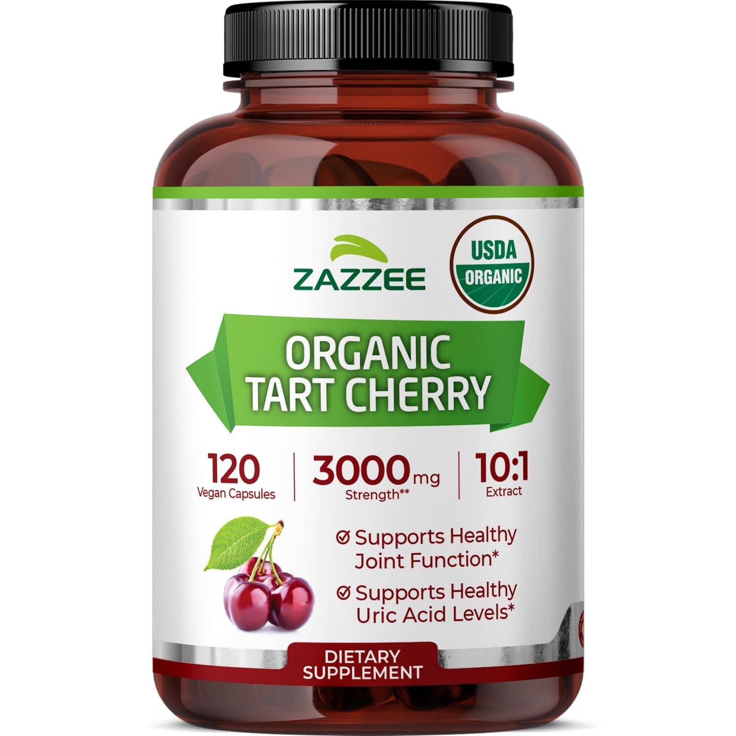 Zazzee USDA Organic Tart Cherry 10:1 Extract, 3000 mg Strength, 120 Vegan Capsules, 4 Month Supply, Standardized, Concentrated 10X Extract, 100% Vegetarian, Certified Organic, All-Natural and Non-GMO