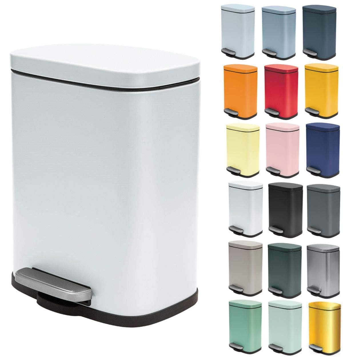 Akira Collection Pedal Bin 21.4 x 17.6 x 30 cm (5 Litres), Steel, White, 21.4 x 17.6 x 30 cm