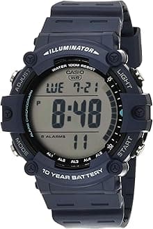 Illuminator AE1500WH Series | 10-Year Battery | LED Backlight | 5-Alarms | 1/100 Sec Stopwatch | Men's Digital Watch