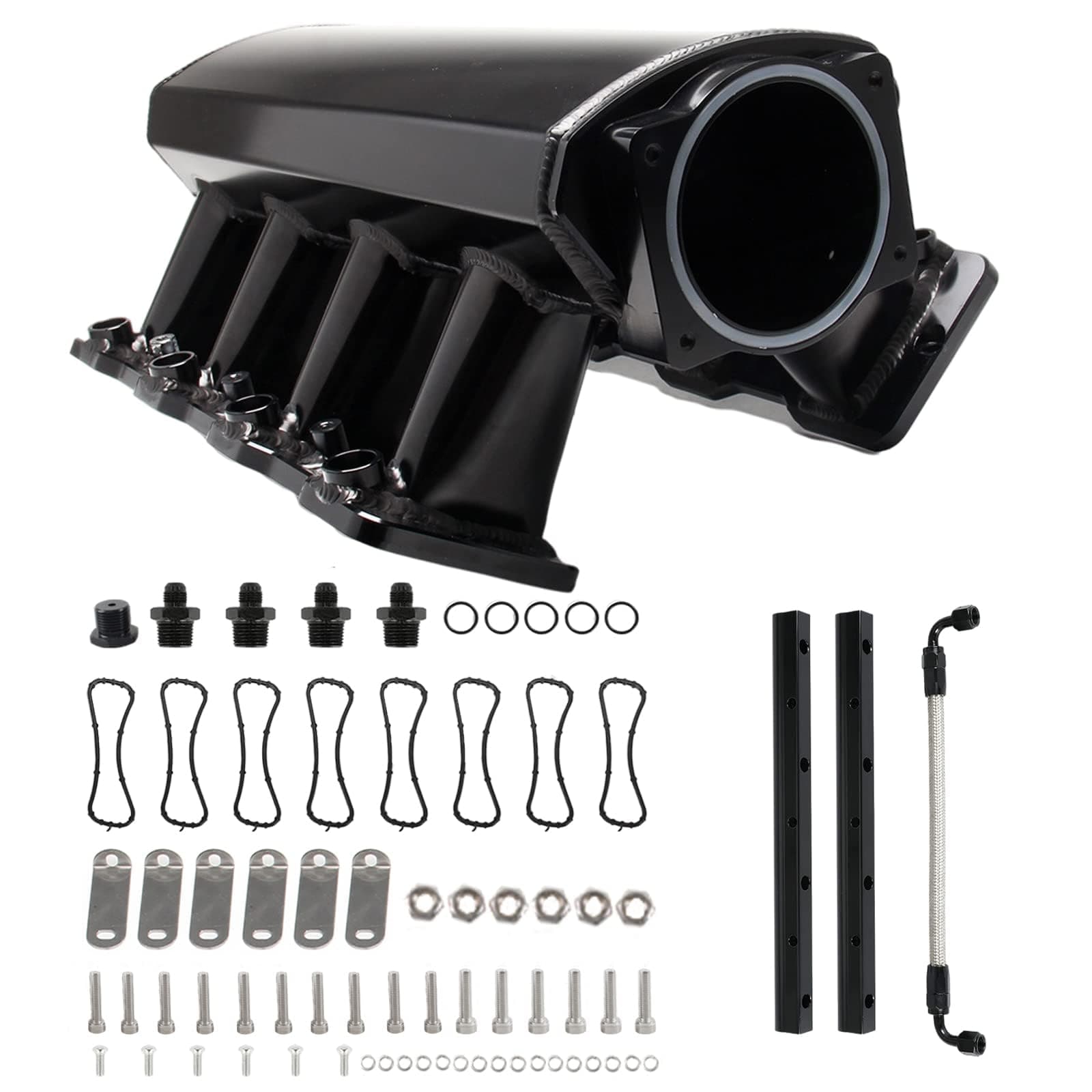 Intake Manifold for LS Cathedral Port Heads for LS1 LS2 LS6 LS Engines Compatible with Chevy 4.8 5.3 5.7 6.0 HTRACING (Black 92MM)