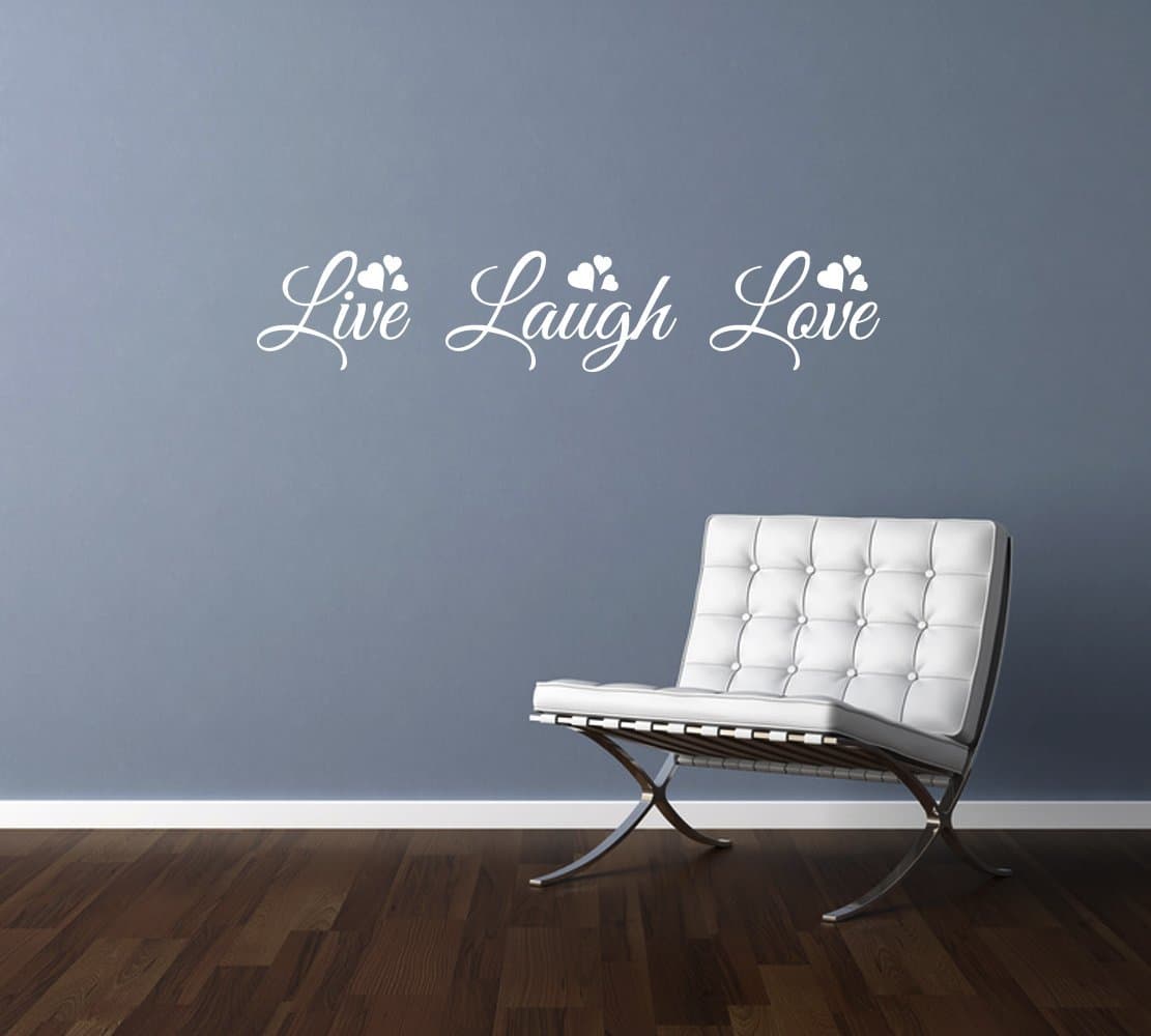 TopZog LIVE LAUGH LOVE quote, words, design with hearts, wall art sticker decal transfer, WHITE, 57x11cm