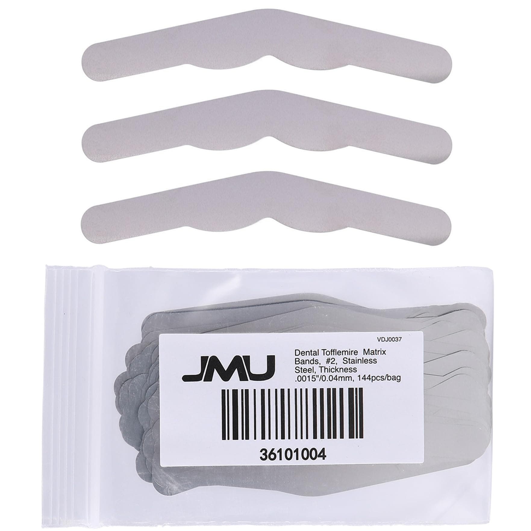 JMU 144 Pcs Dental Tofflemire Matrix Bands 2# Stainless Steel, Thickness .0015"/0.04mm
