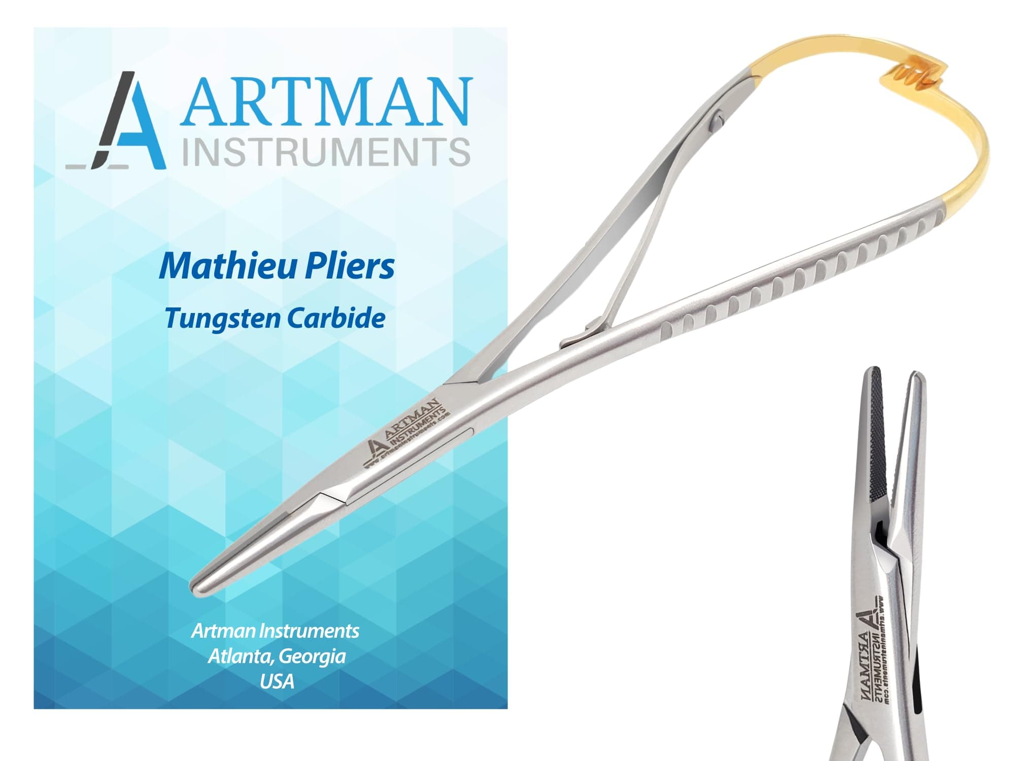 ARTMAN INSTRUMENTS Mathieu Ligature Elastic Placing Pliers 5.5" With Tungsten Carbide Inserts, separator placer, Orthodontic Lace back tightener