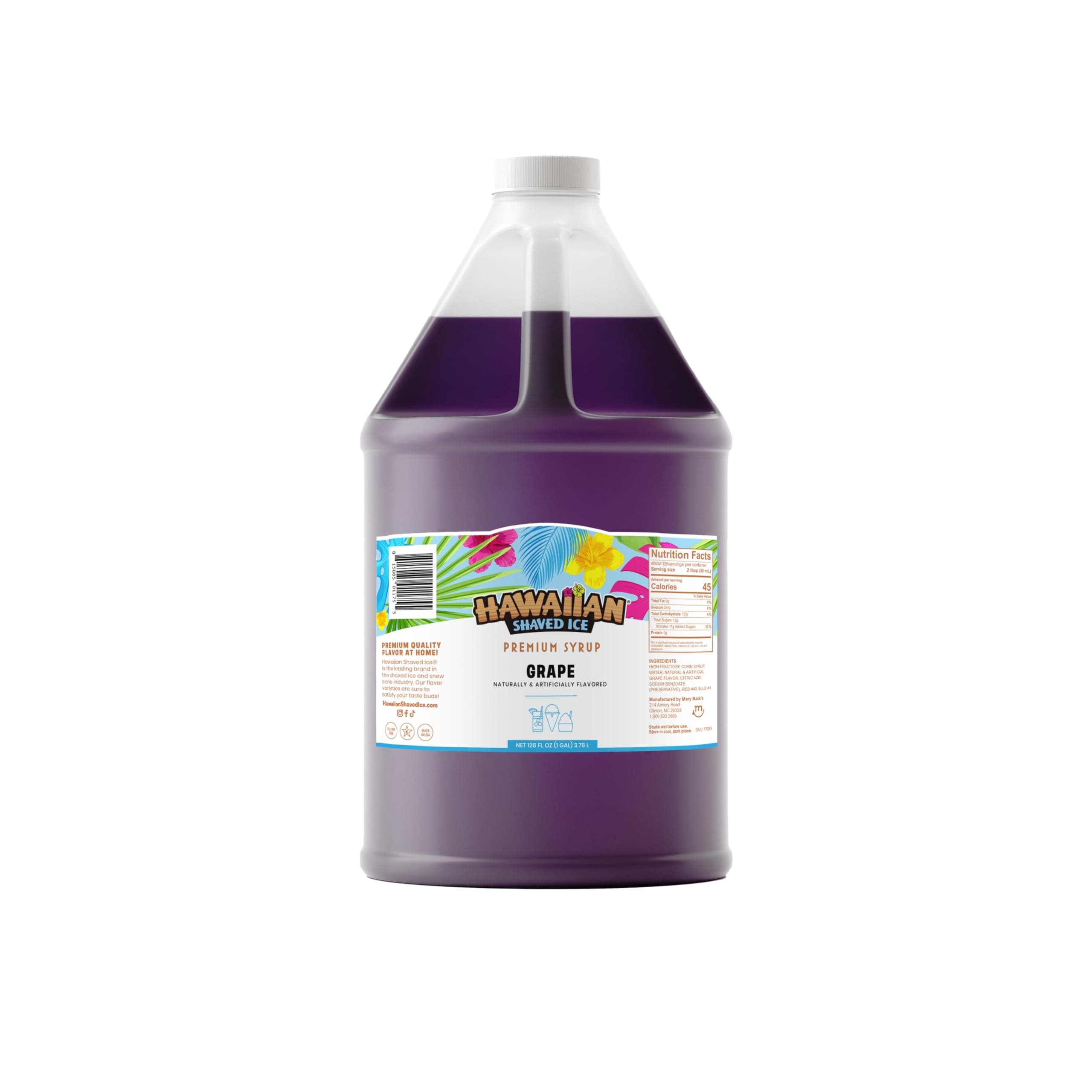 Grape Syrup - Nut Soy Dairy Free - Flavor Fluffy & Crunchy Snow Cone Ice - Shelf Stable - Makes 64 Servings - 1 Gallon