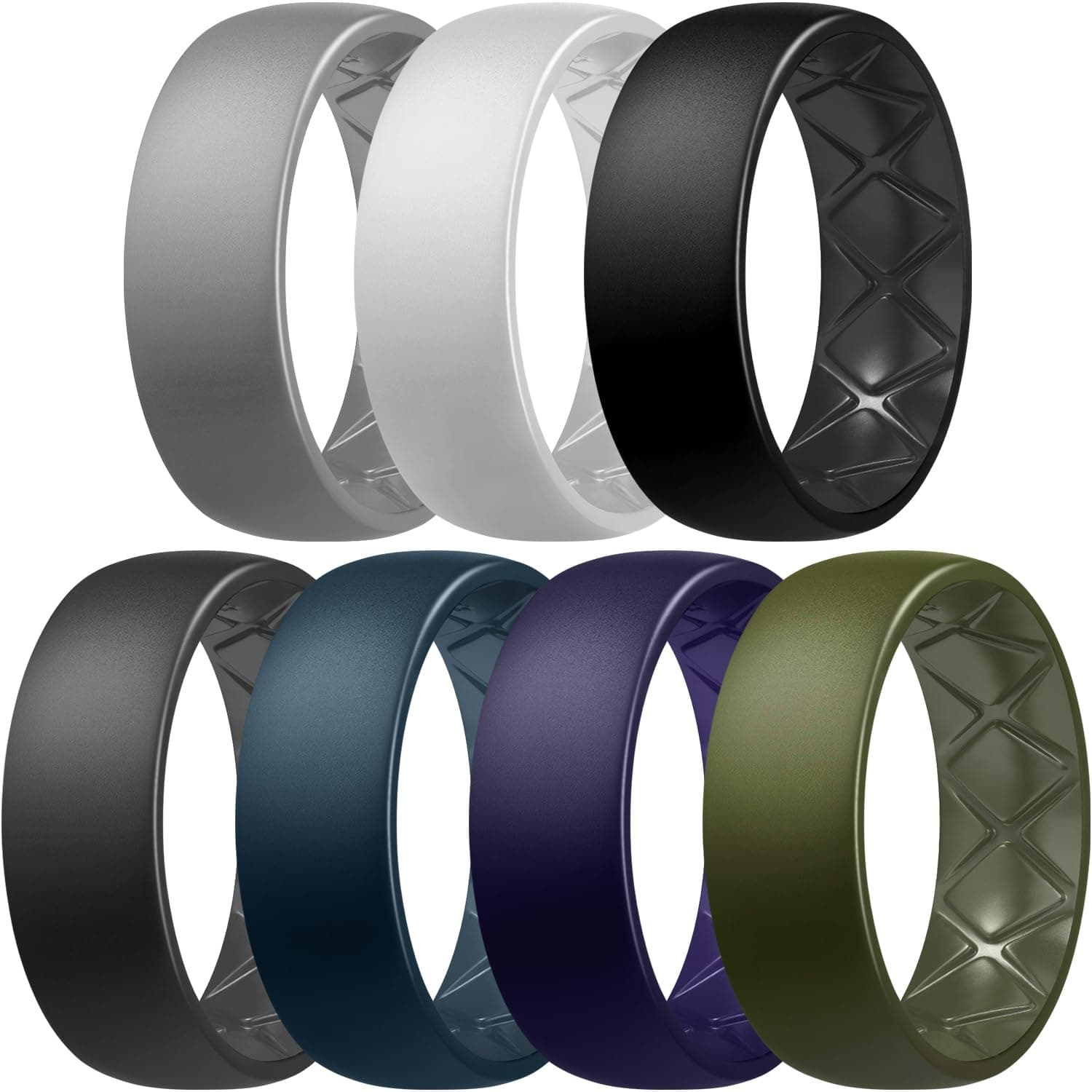 Silicone Rings for Mens with Half Sizes, Inner Arc Ergonomic Breathable Design Silicone Wedding Band, 8.5mm Wide - 2.5mm Thick