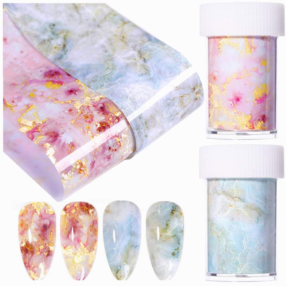 2 Rolls Marble Series Nail Foils Nail Art Transfer Stickers Psychedelic Sky Series Nail Decoration