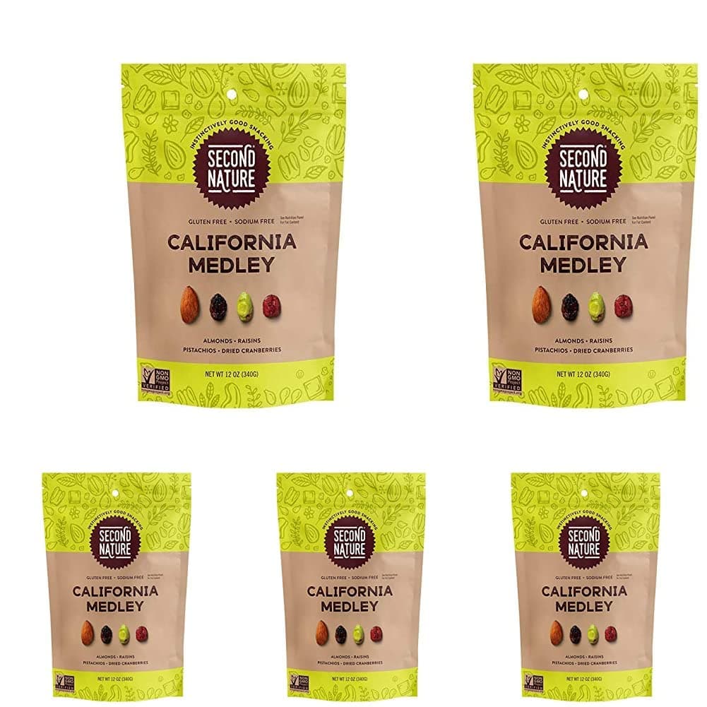 Second Nature California Medley Trail Mix, 12 oz. Resealable Pouch (Pack of 5) – Certified Gluten-Free Snack