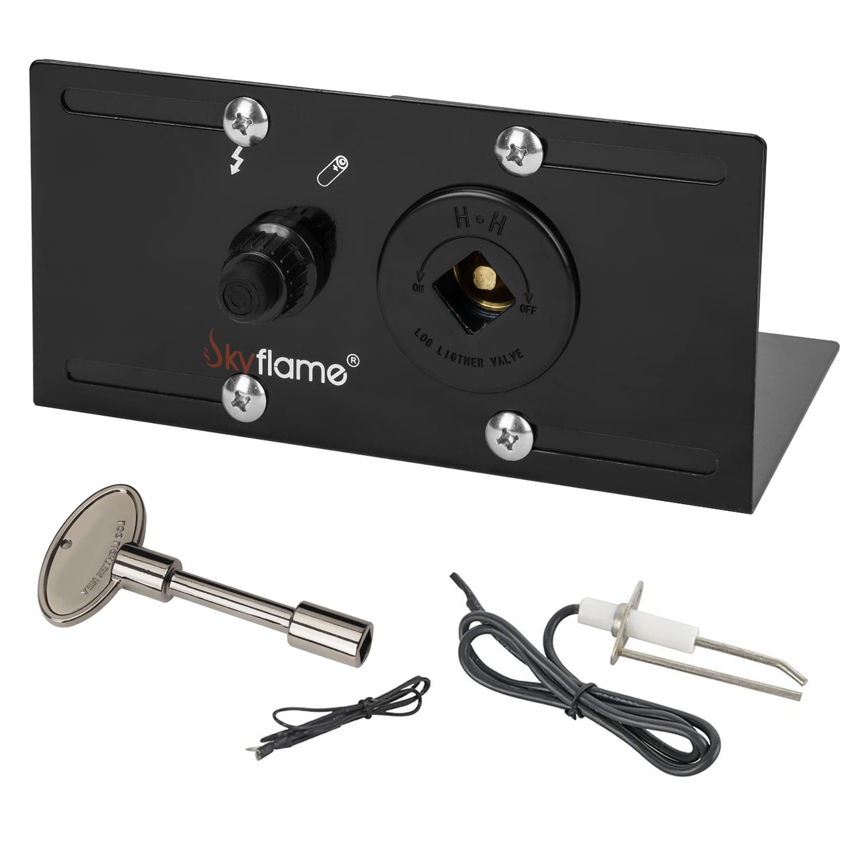 Fire Pit Gas Burner Spark Ignition Kit - Including Push Button Igniter, 3/4 Straight Gas Key Valve with Key, Black