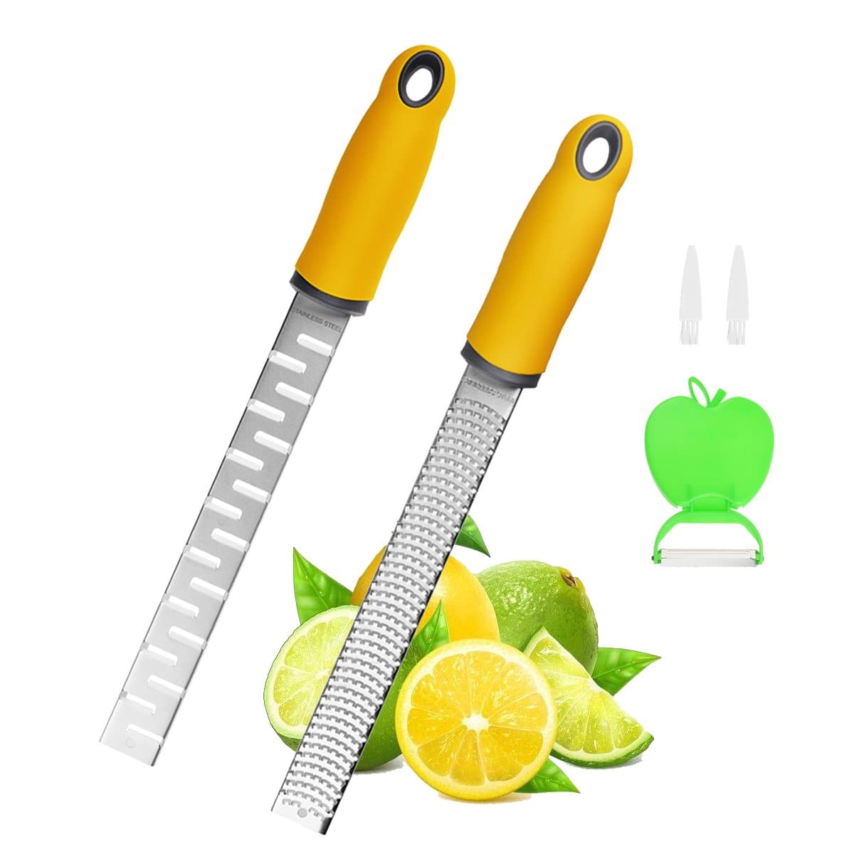 Zester Grater Stainless Steel Rasper with Utensil Blade for Orange Cheese Vegetable Chocolate Safe Cover Peeler 2 Pack