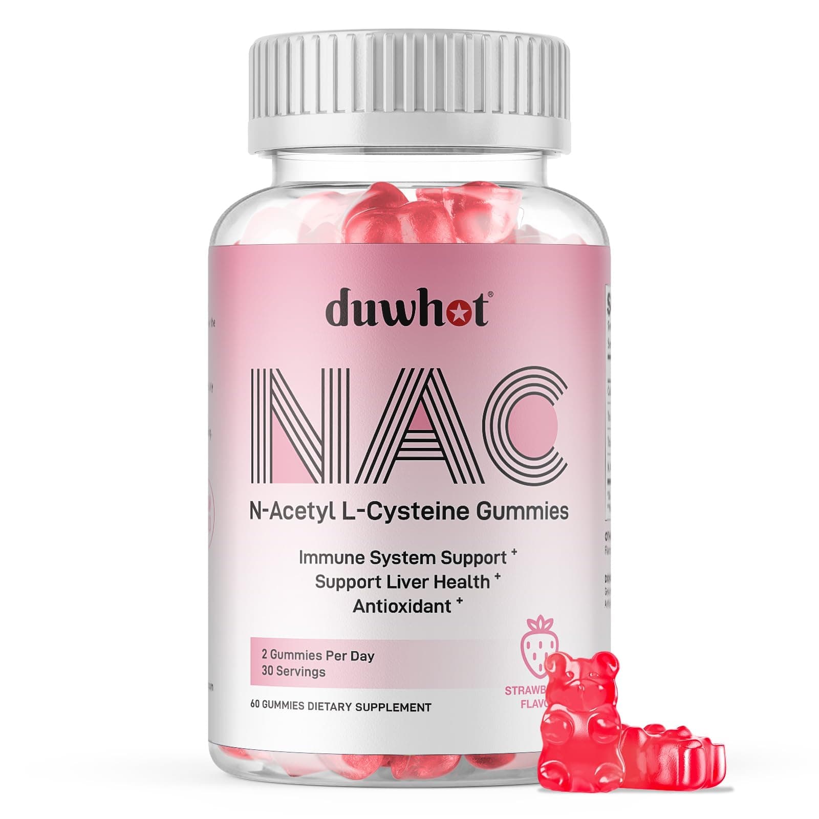 NAC Gummies 600mg, N Acetyl Cysteine Supplement NAC Chewable for Antioxidants & Immune Support, Lung & Liver Health, Natural Strawberry Flavor, 60ct